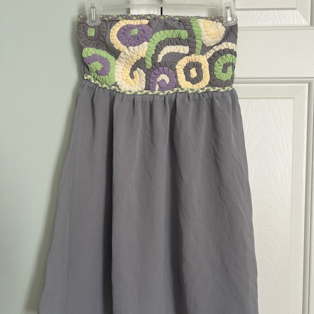 Gray Strapless Maxi Dress with Braided Multicolor Waistband